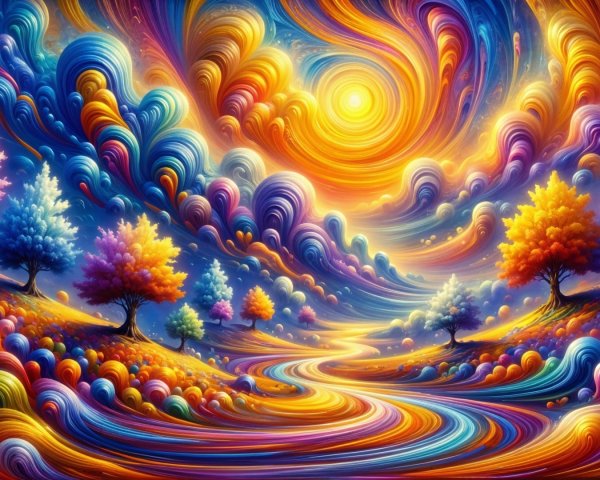 Vibrant Landscape with Colorful Clouds and Hills