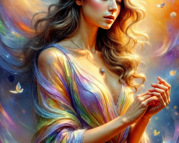 Mystical Figure with Planet Crown in Cosmic Setting