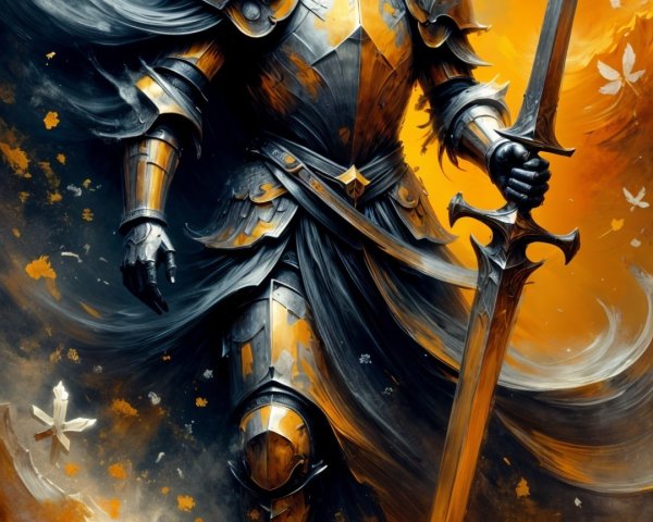 Majestic Knight in Ornate Armor Against Autumn Backdrop