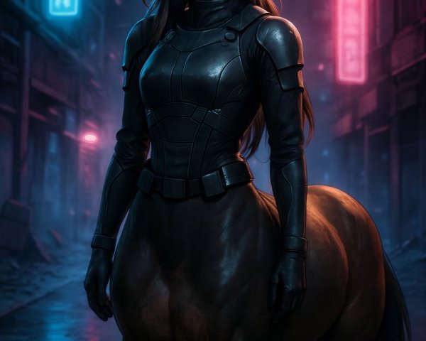 Cyborg Centaur Girl in Cyberpunk Alley Setting
