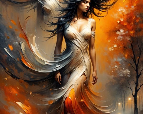 Female Figure in Duality Against Abstract Landscape