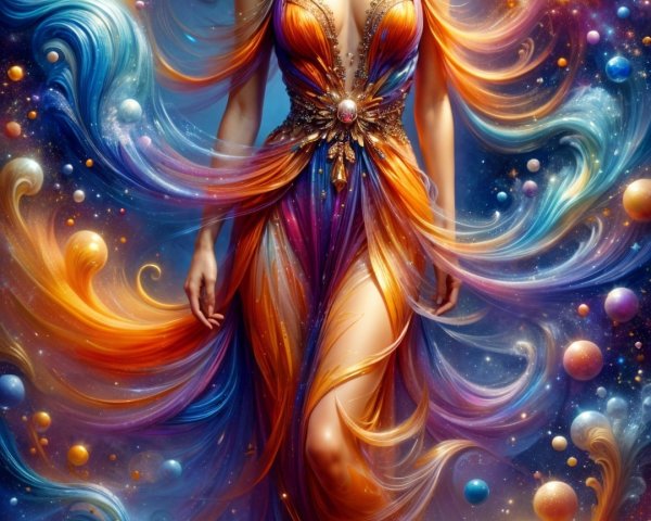 Cosmic Figure in Vibrant Celestial Colors and Elements