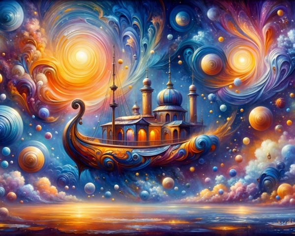 Majestic Ship in a Colorful Cosmic Galaxy Scene