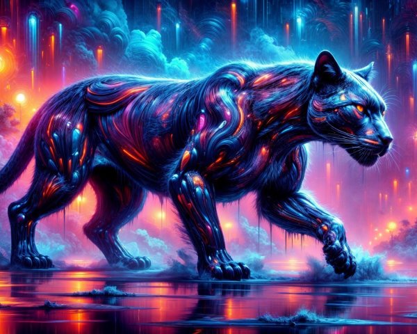 Luminescent Panther in a Surreal Dreamlike Landscape