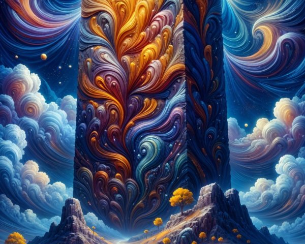 Monolith Against Cosmic Backdrop with Vibrant Colors