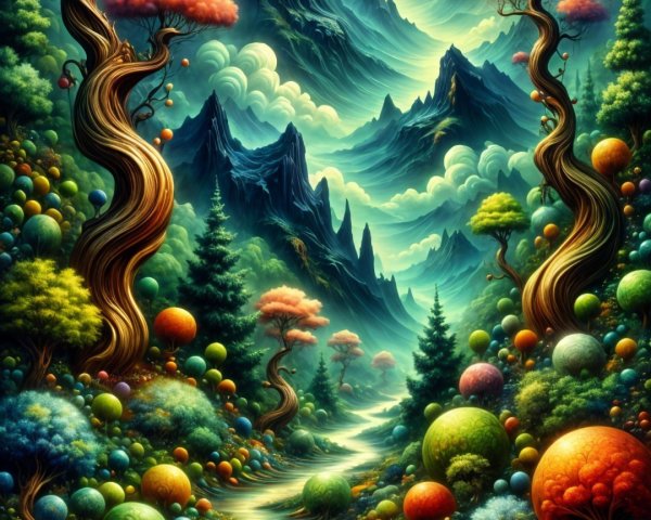 Vibrant Fantasy Landscape with Surreal Elements