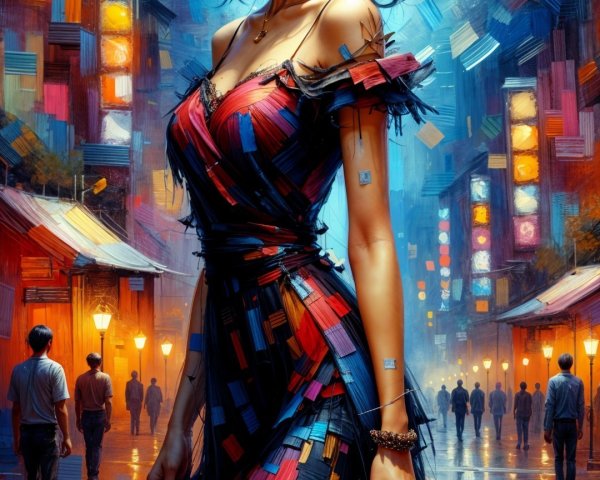 Vibrant Cityscape with Confident Young Woman