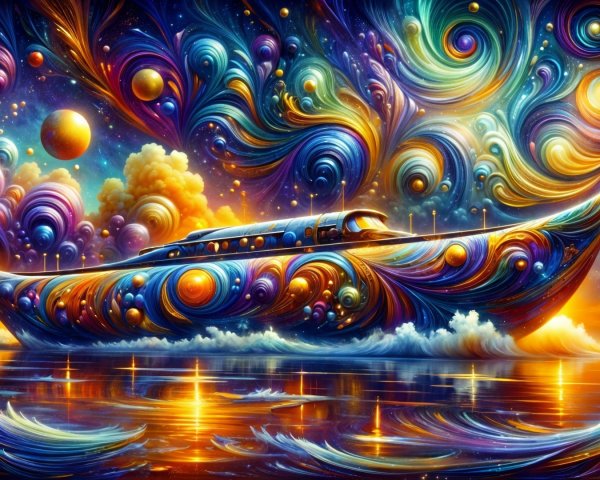 Surreal Ship in Cosmic Background with Vibrant Colors