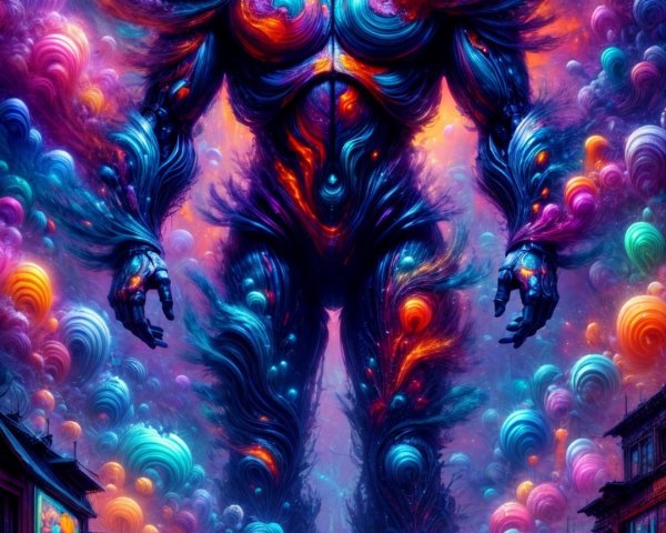 Surreal Colorful Figure Over Deserted Street Scene