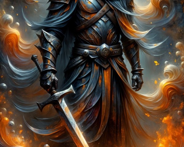 Cloaked Figure in Fiery Vortex with Mystical Elements