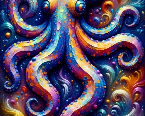 Vibrant Abstract Octopus with Colorful Tentacles
