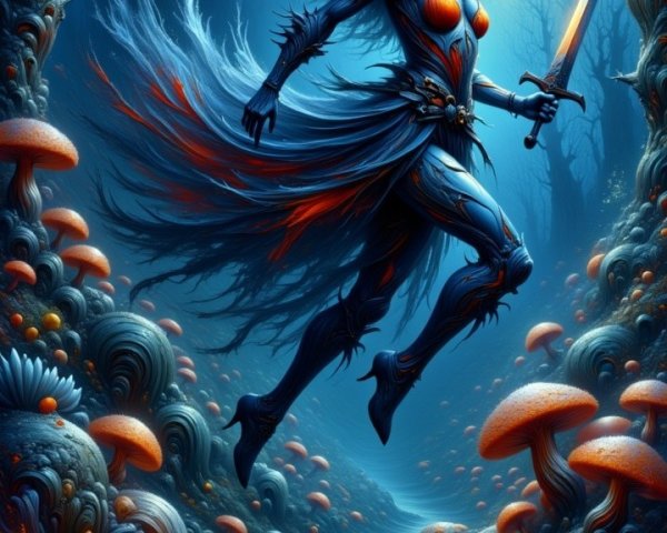 Ethereal Forest Scene with Fantasy Figure and River