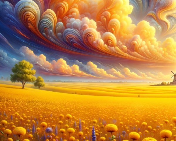 Vibrant Landscape with Golden and Purple Flowers