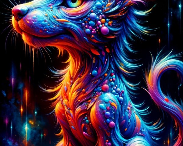 Vibrant Abstract Dog with Colorful Cosmic Background