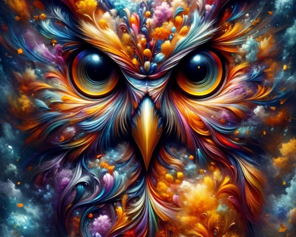 Vibrant Owl Design with Cosmic Background Elements