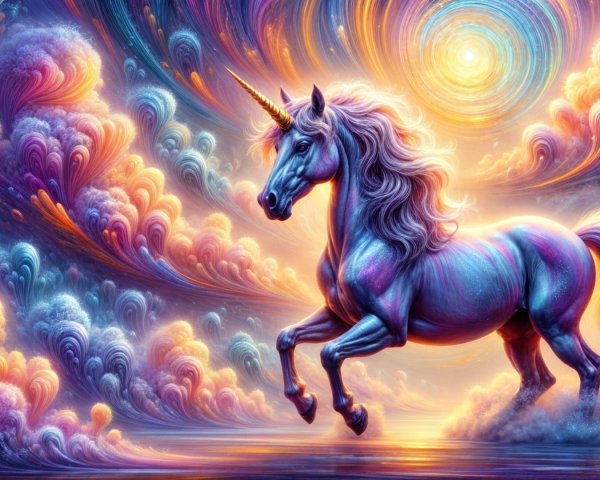Unicorn in a Dreamlike Landscape of Vibrant Colors