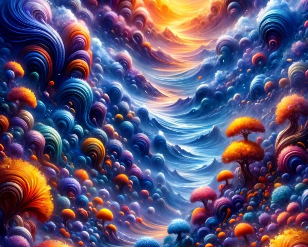 Vibrant Whimsical Landscape with Colorful Elements