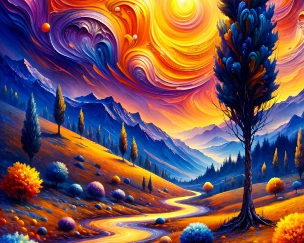 Vibrant Landscape with Cosmic Skies and River