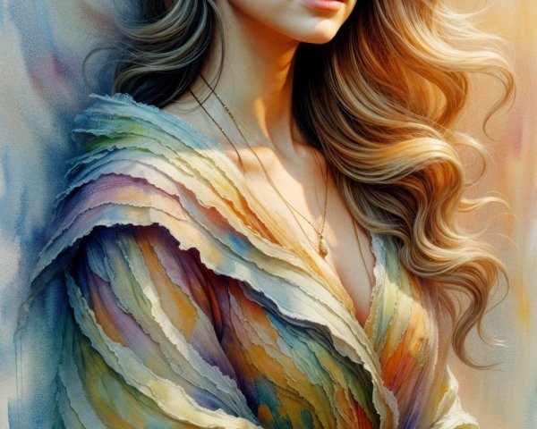 Young woman in multicolored robe with butterflies in hair