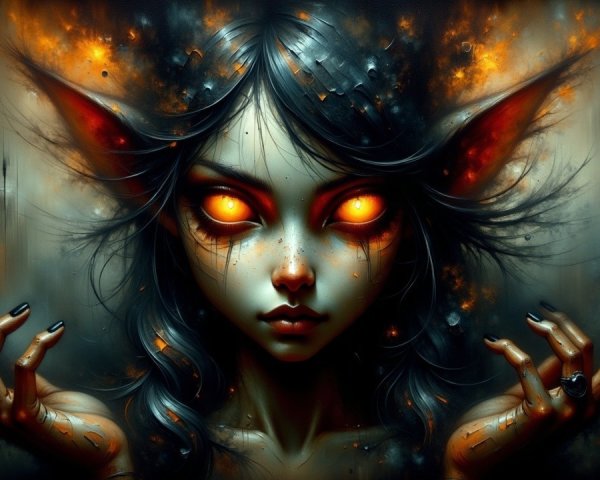 Fantasy Character with Glowing Eyes and Fiery Elements