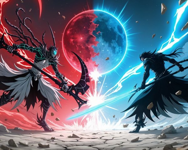 Warriors in Confrontation Under Celestial Moonlight