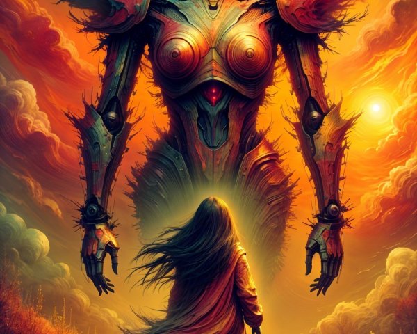 Surreal Landscape with Colossal Humanoid Figure