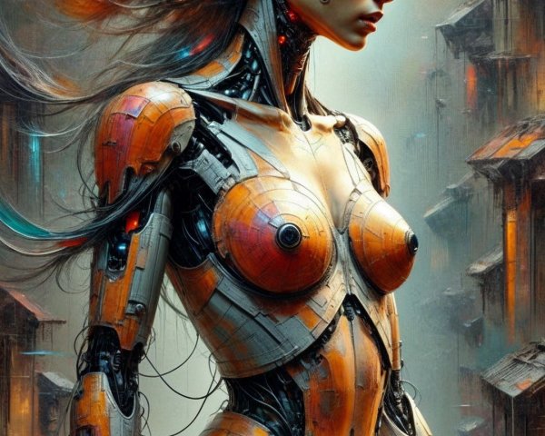 Futuristic humanoid robot with metallic design elements