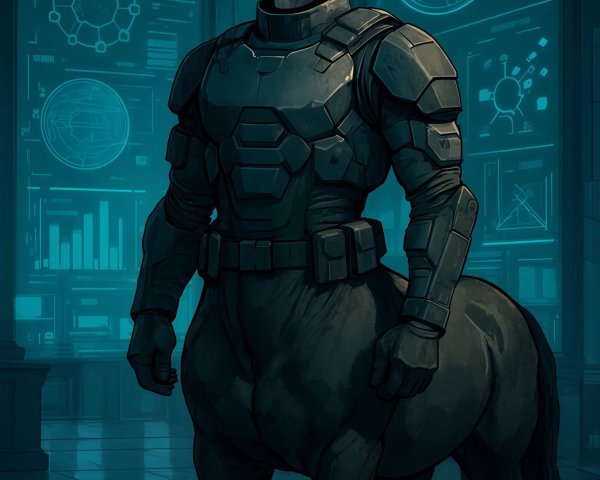 Male Centaur in Technological Control Room Setting