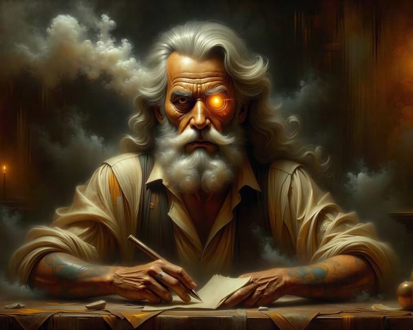 Detailed Fantasy Portrait of an Old Wizard in Smoke