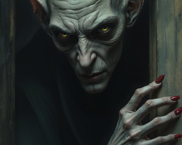 Menacing Figure with Elongated Head and Claw-like Hands