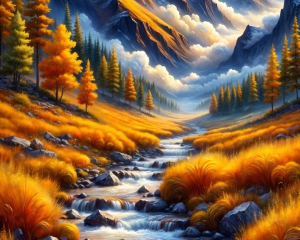 Vibrant Landscape with Mountains and Autumn Colors