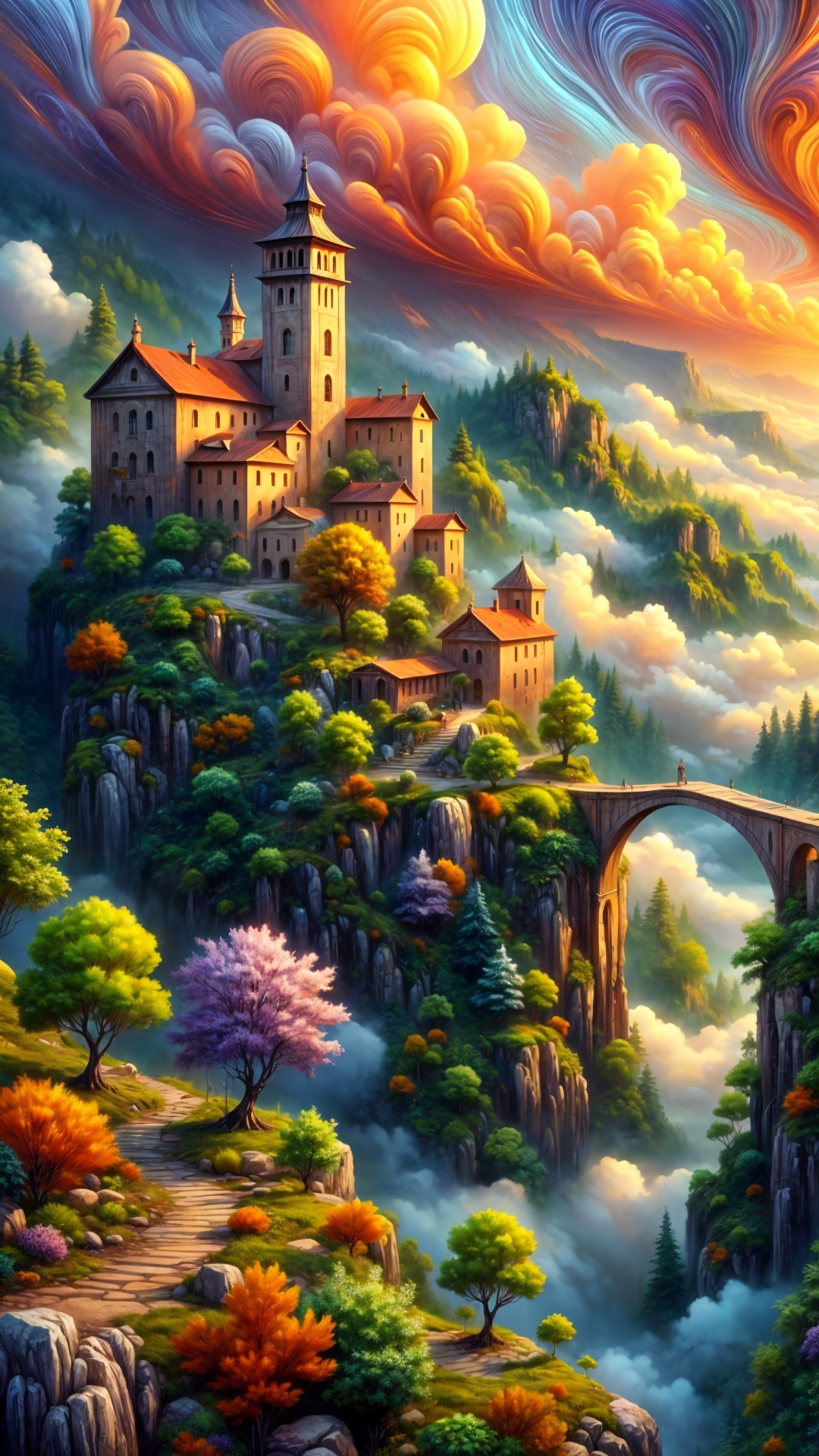 Majestic Castle on Cliff Surrounded by Autumn Trees