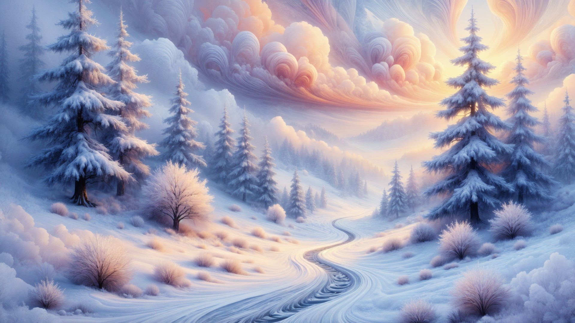 Serene Winter Landscape with Snow-Covered Trees