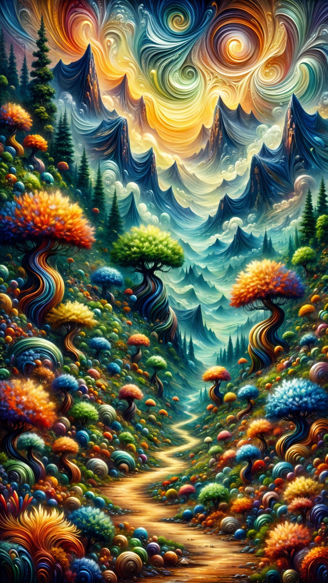 Vibrant Landscape with Colorful Trees and Mountains