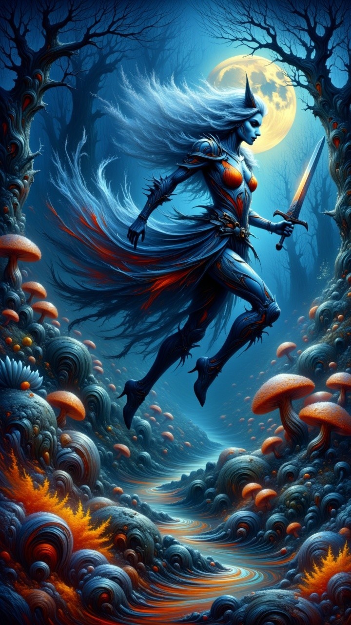 Ethereal Forest Scene with Fantasy Figure and River