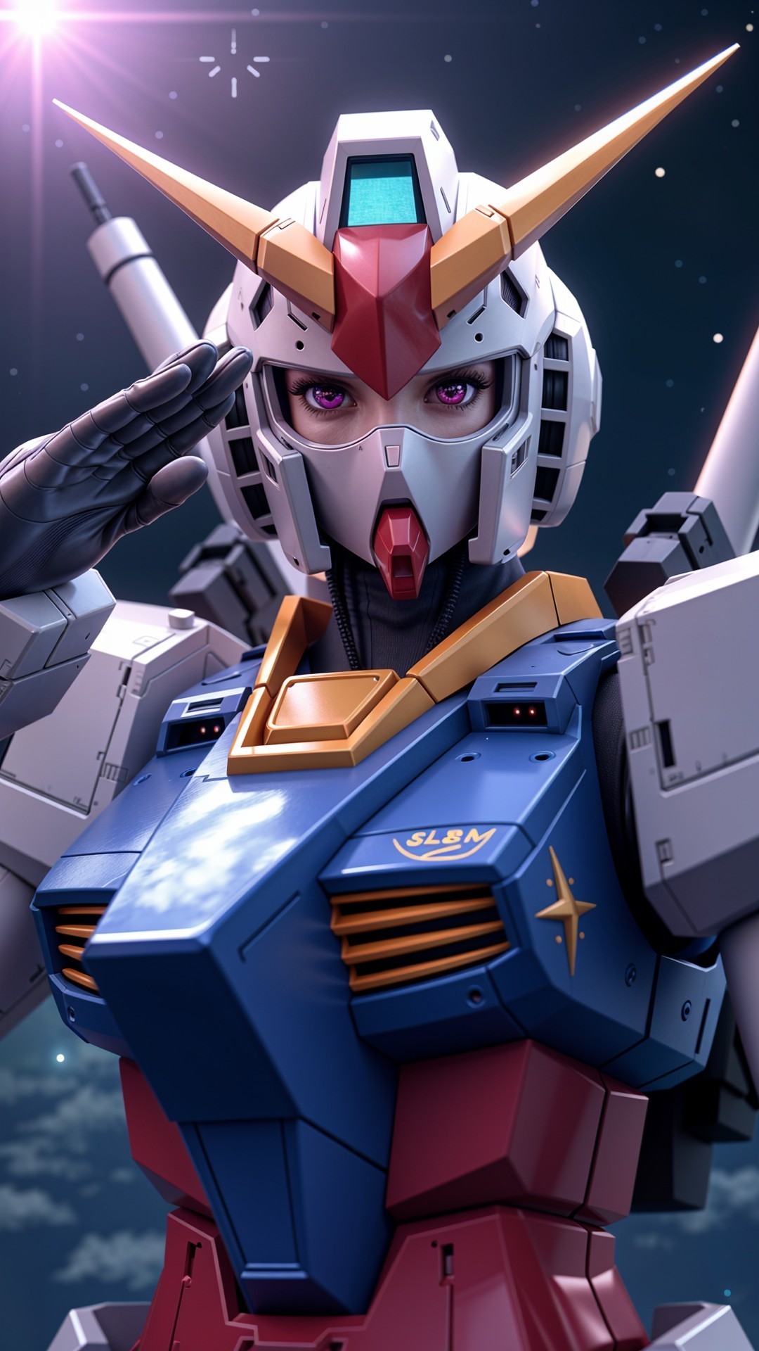 Futuristic Robot Pilot in Armored Suit Against Stars