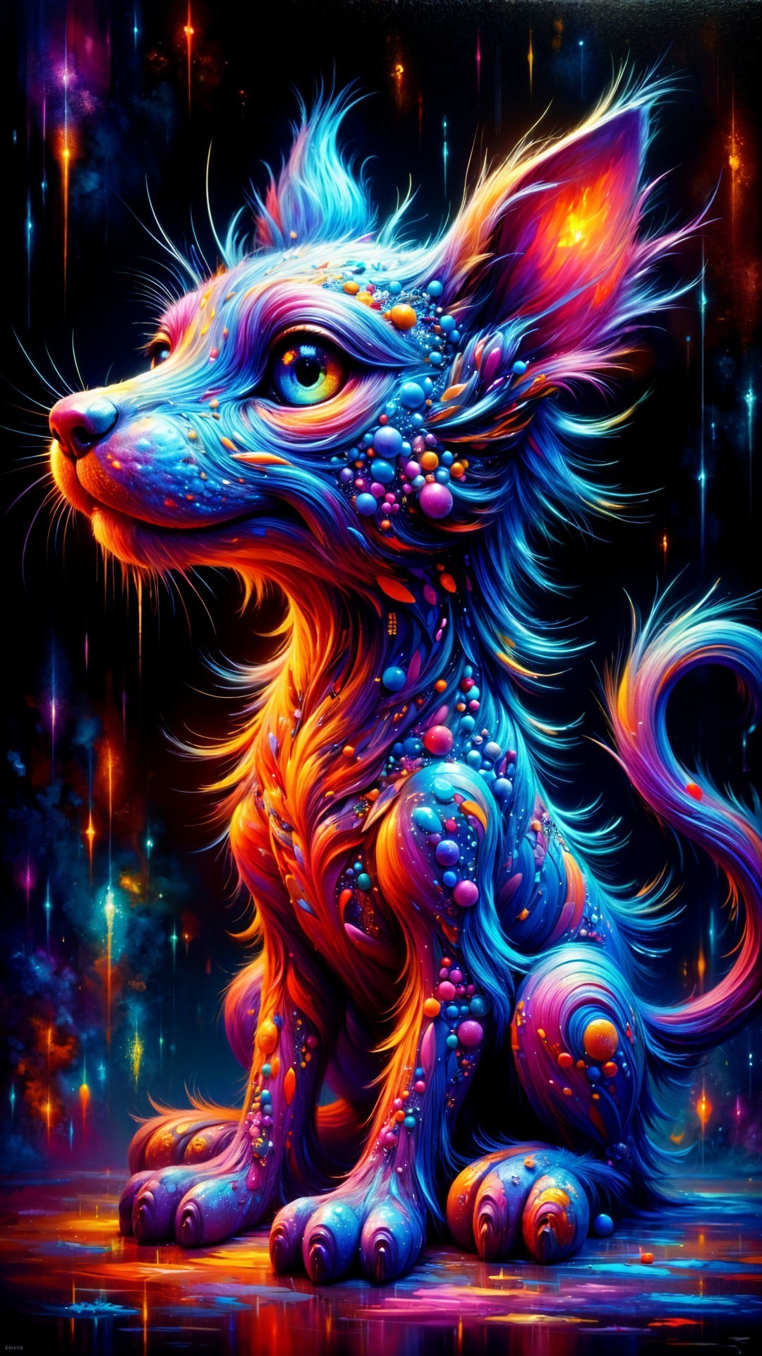 Vibrant Abstract Dog with Colorful Cosmic Background