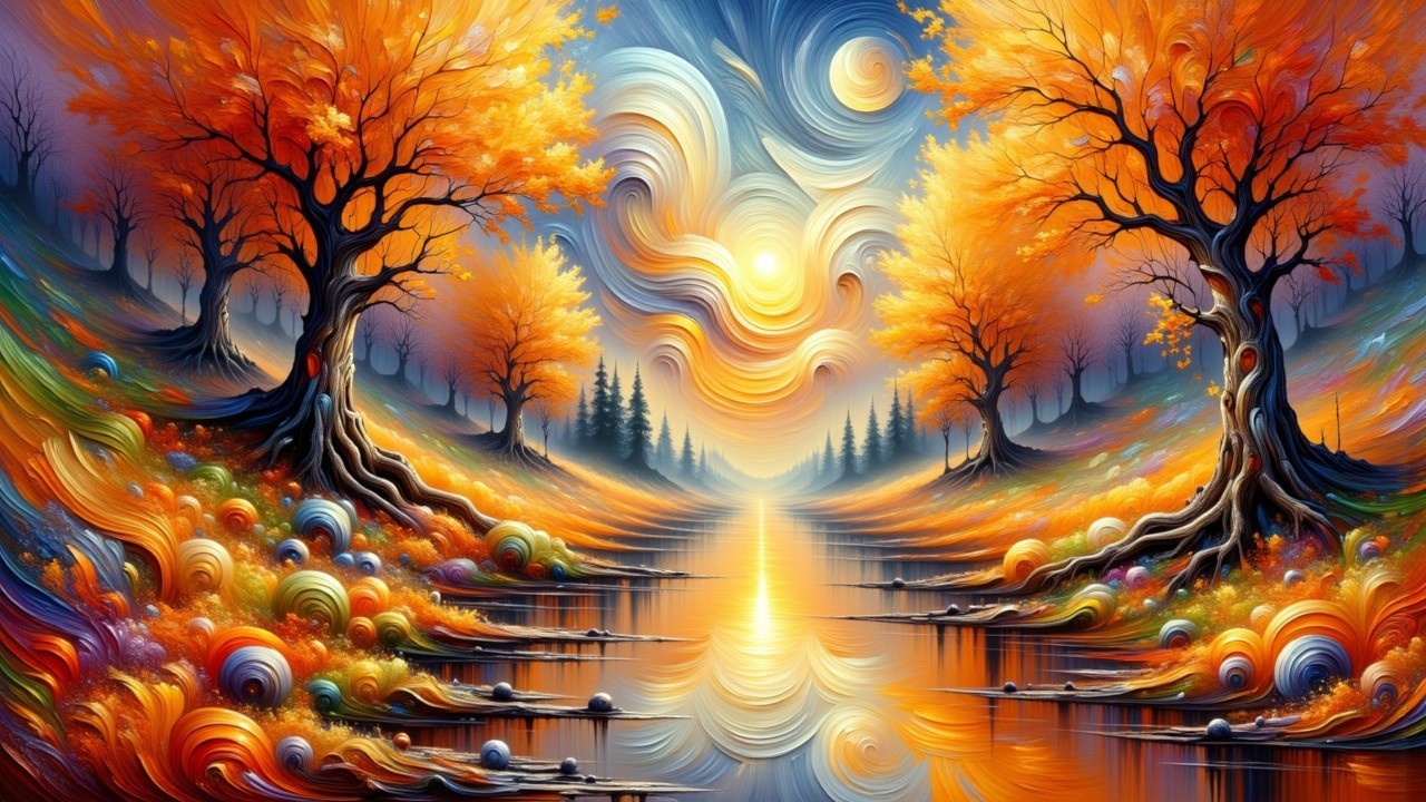 Vibrant Autumn Landscape with Colorful River Reflections