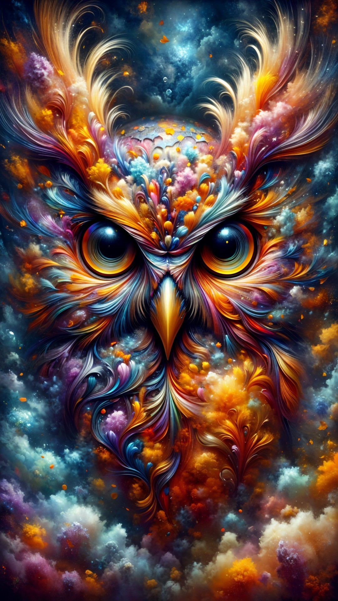 Vibrant Owl Design with Cosmic Background Elements