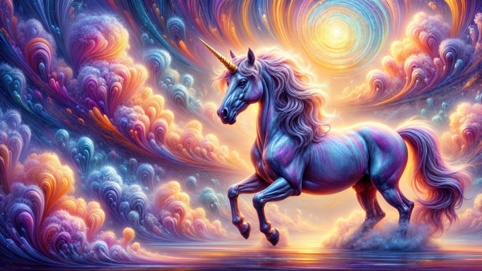 Unicorn in a Dreamlike Landscape of Vibrant Colors