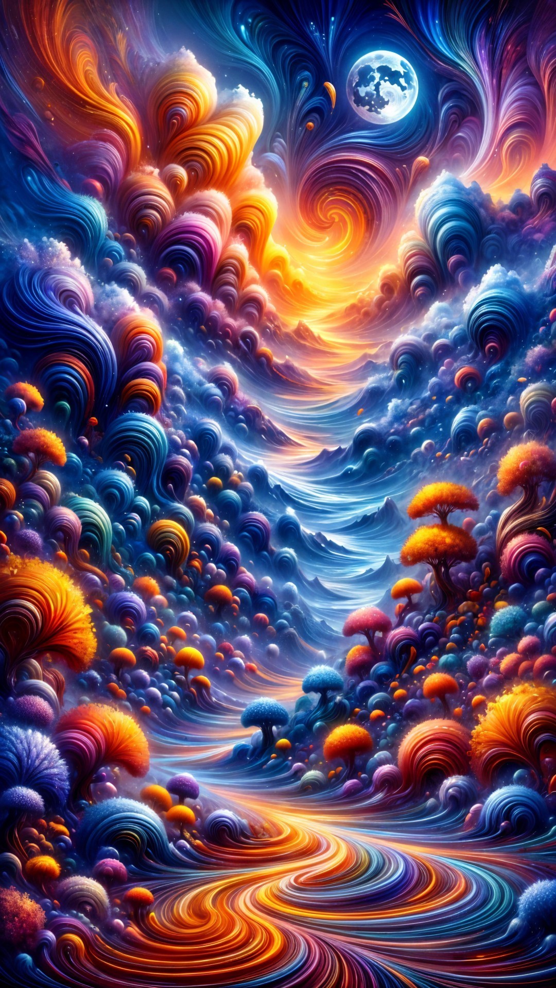 Vibrant Whimsical Landscape with Colorful Elements