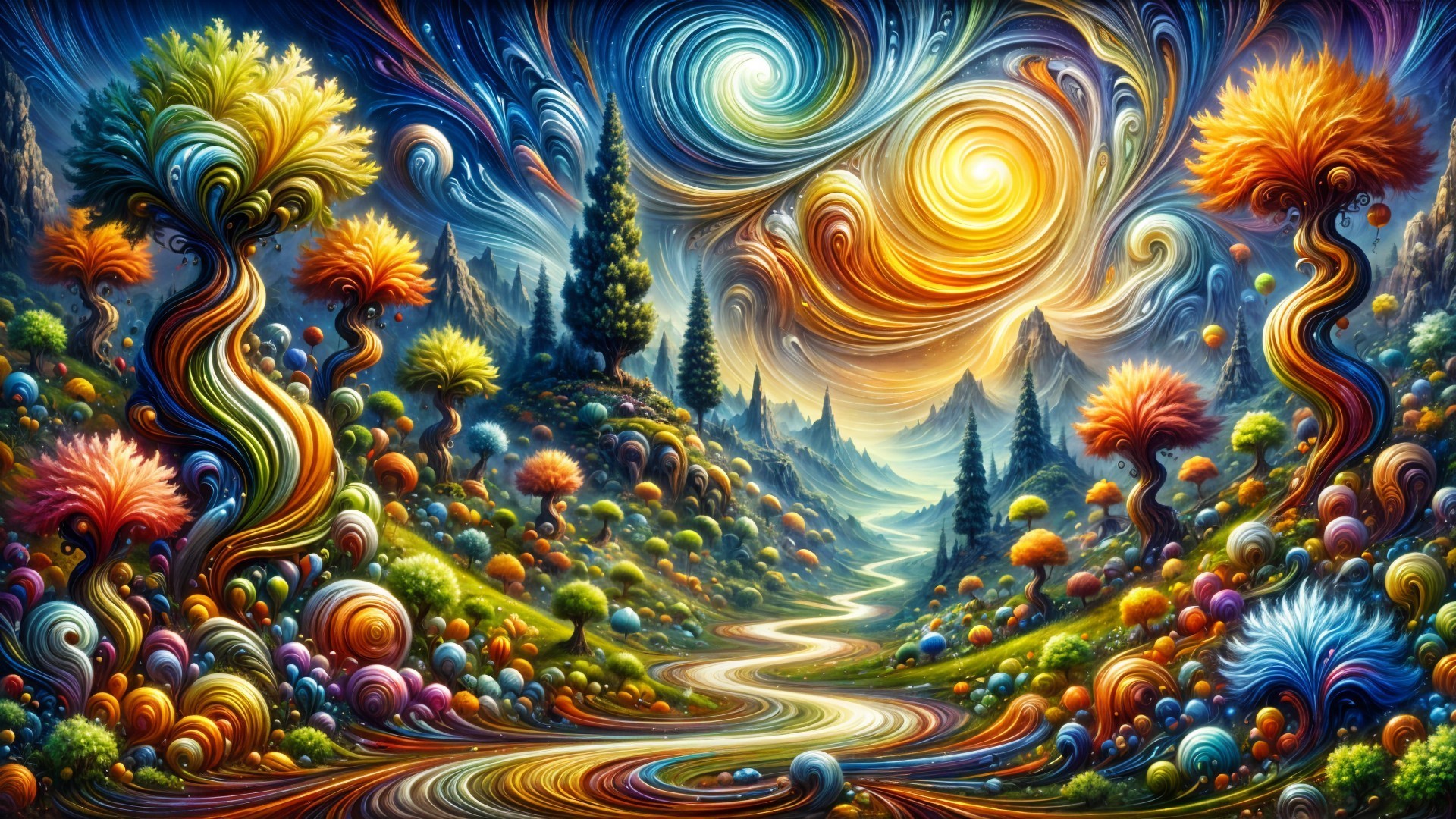 Surreal Landscape with Colorful Patterns and Light
