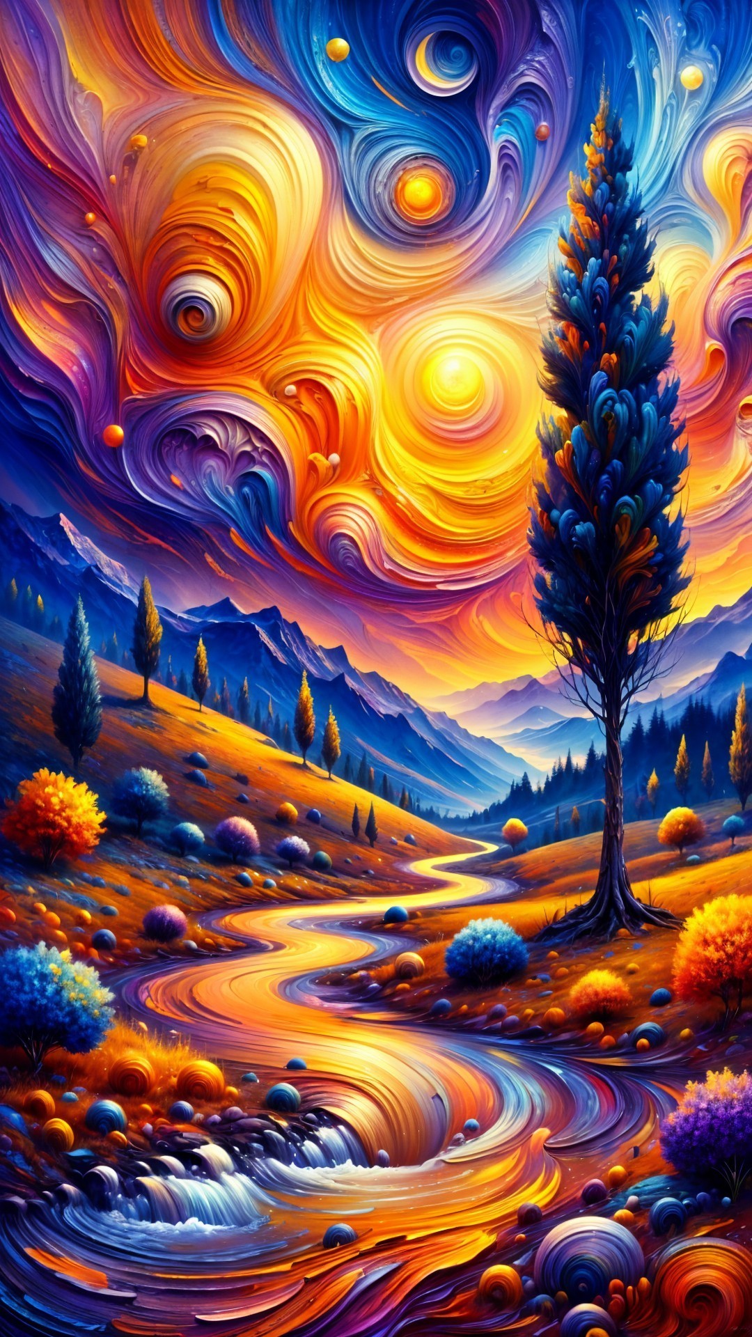 Vibrant Landscape with Cosmic Skies and River