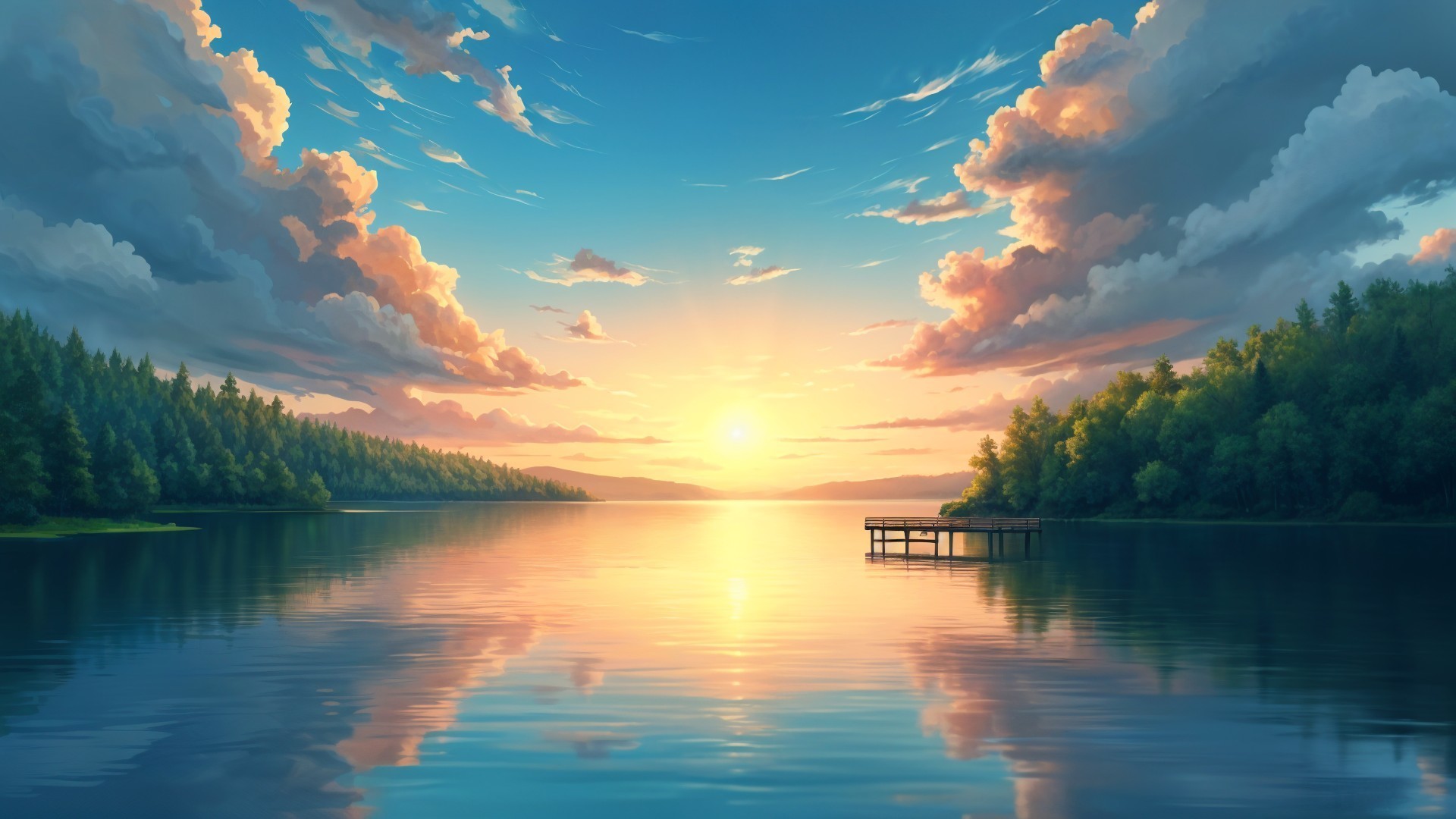 Serene Lake Landscape at Sunset with Vibrant Colors