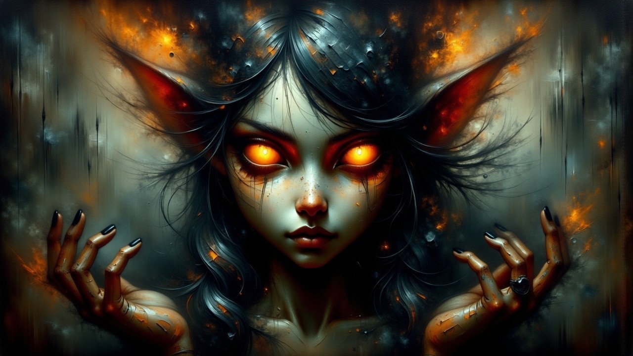 Fantasy Character with Glowing Eyes and Fiery Elements