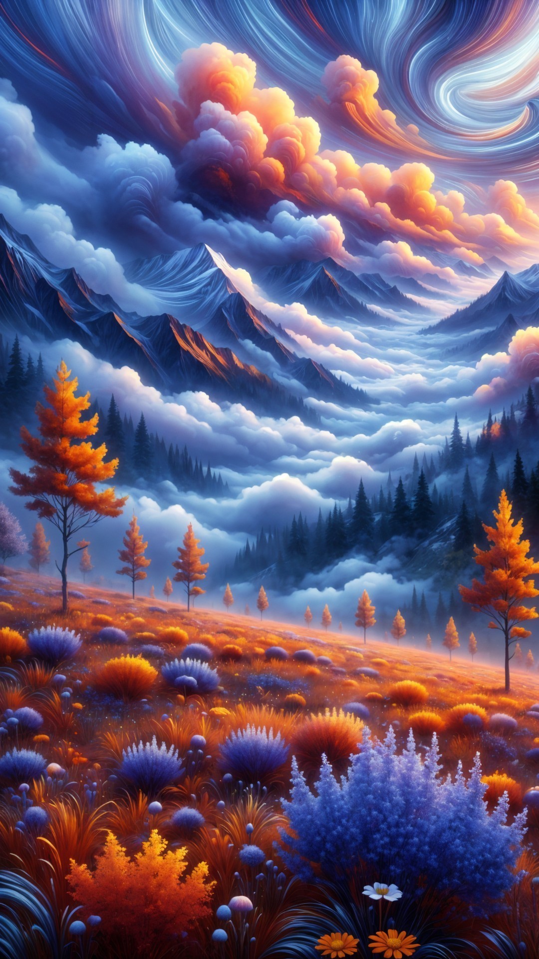 Majestic Mountains and Colorful Meadow Landscape