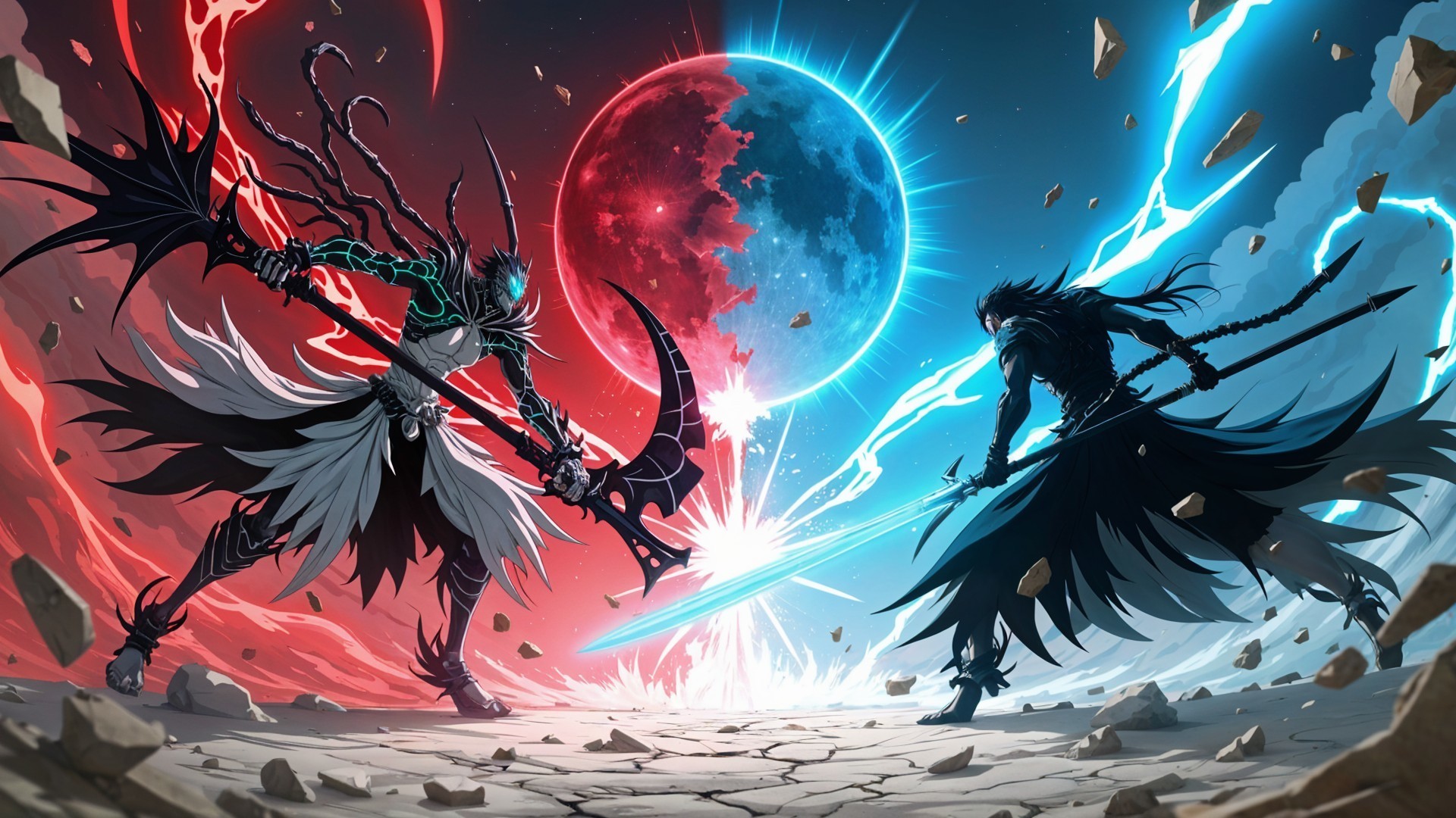 Warriors in Confrontation Under Celestial Moonlight