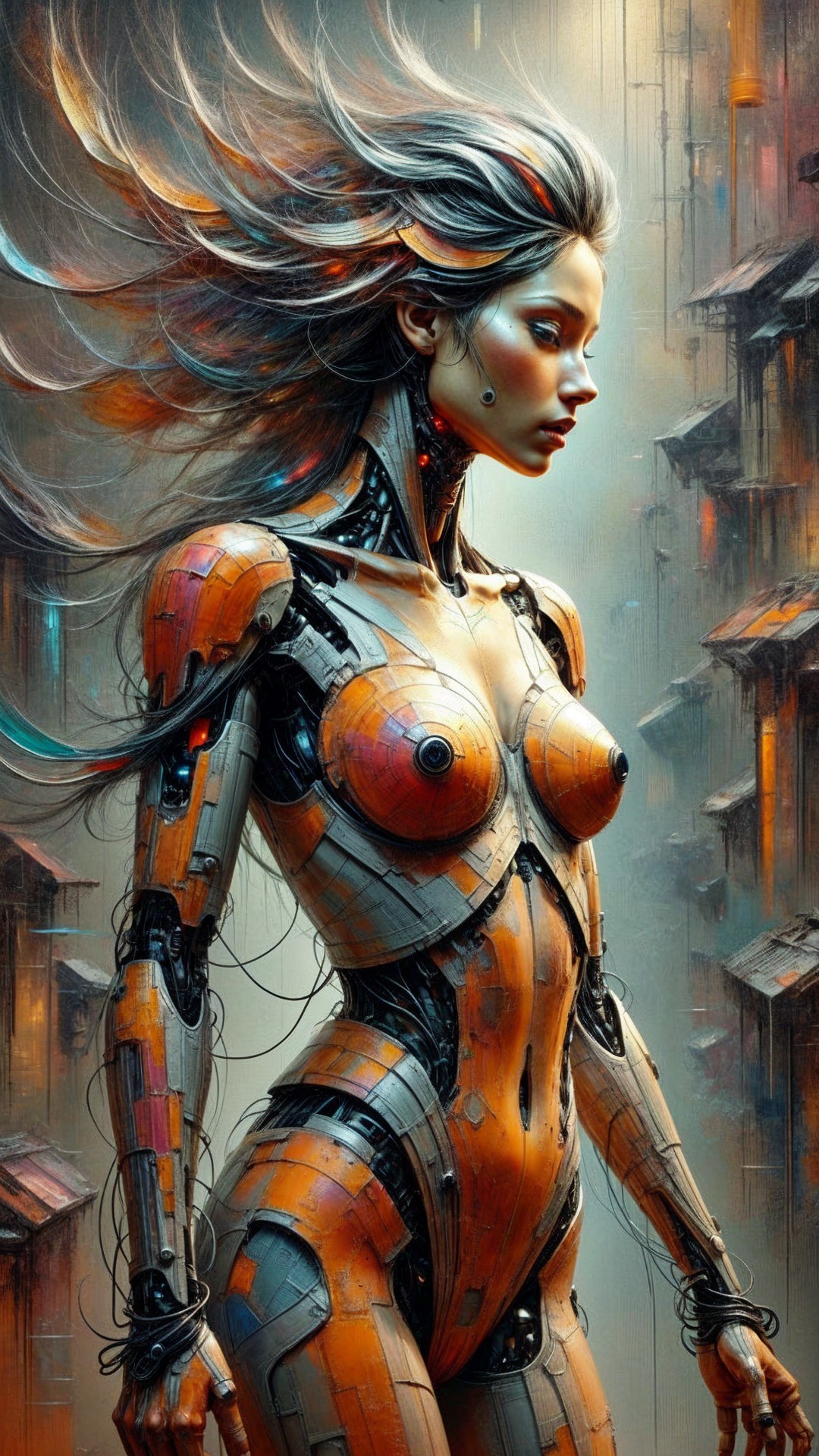 Futuristic humanoid robot with metallic design elements