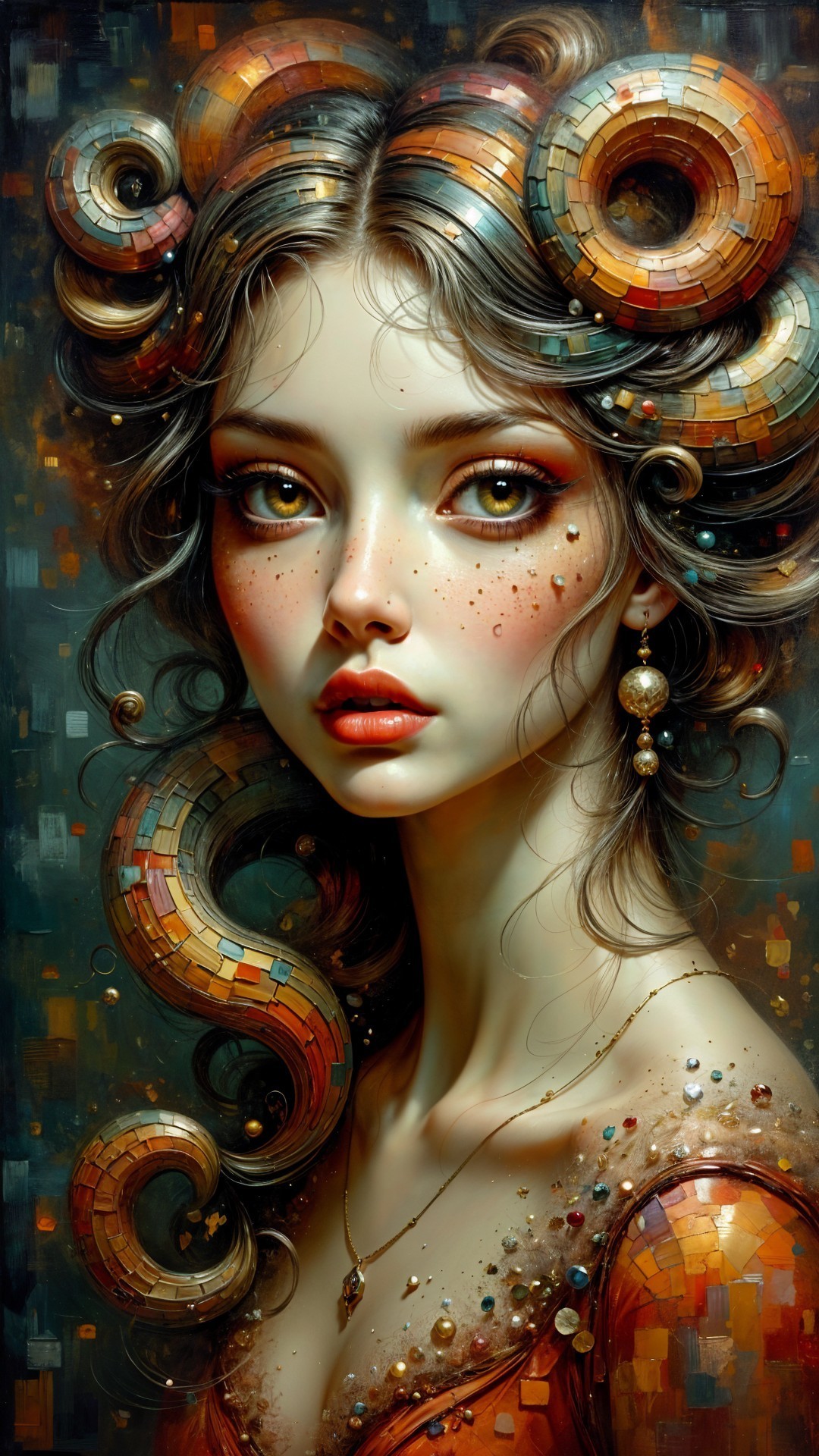 Portrait of a Woman with Colorful Spiraled Hair
