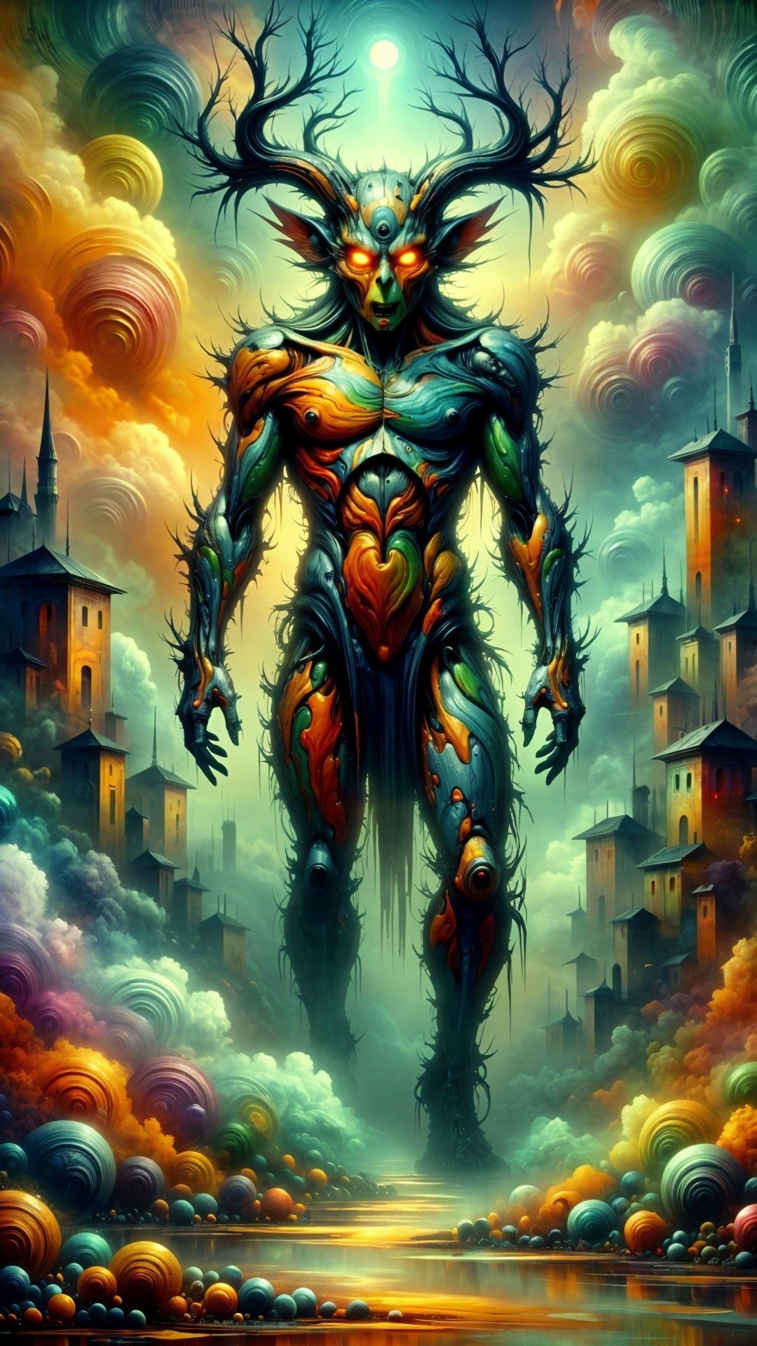 Surreal Creature in a Dreamlike Landscape with Patterns